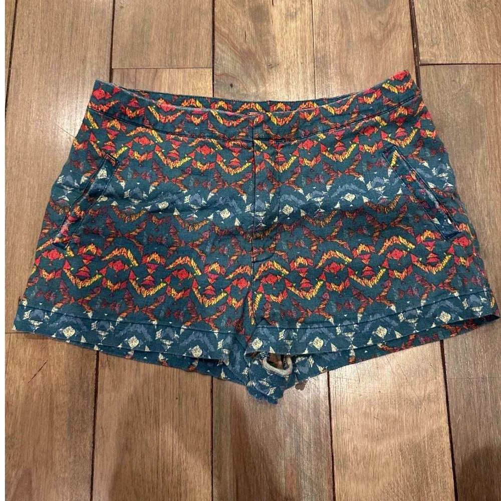 Free People Women Teal Geometric Southwestern Print High Rise Shorts Size 6